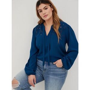 Torrid Blue Blouse with Embroidered Details